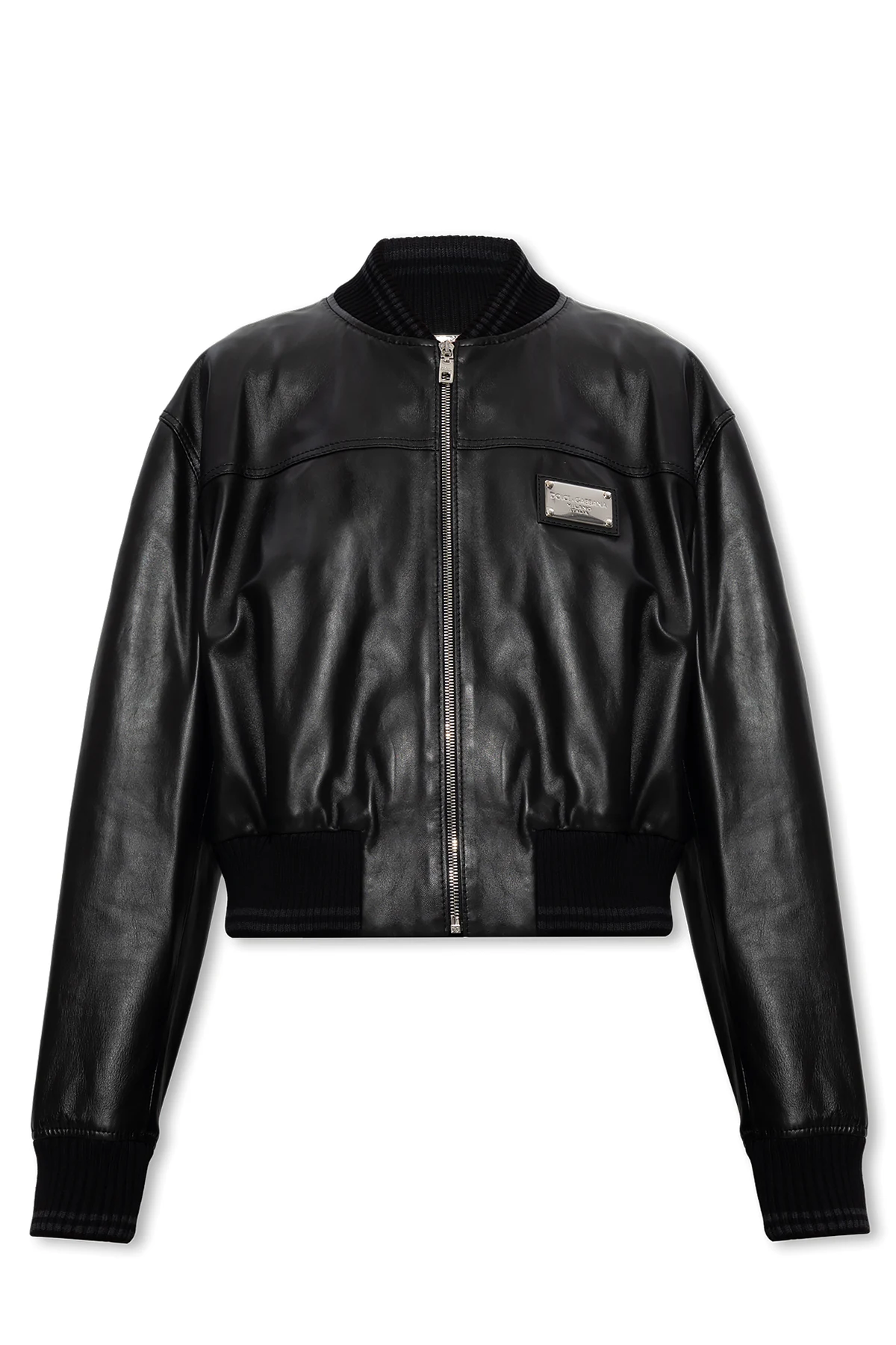 BLACK Leather bomber jacket