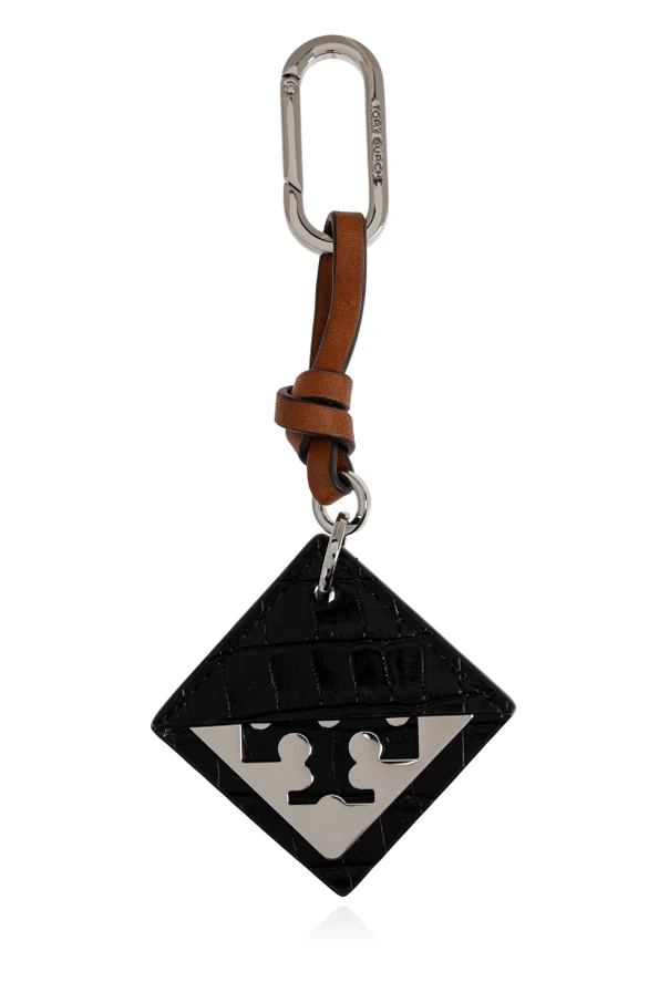 CZARNY Brelok ze skórzaną zawieszką