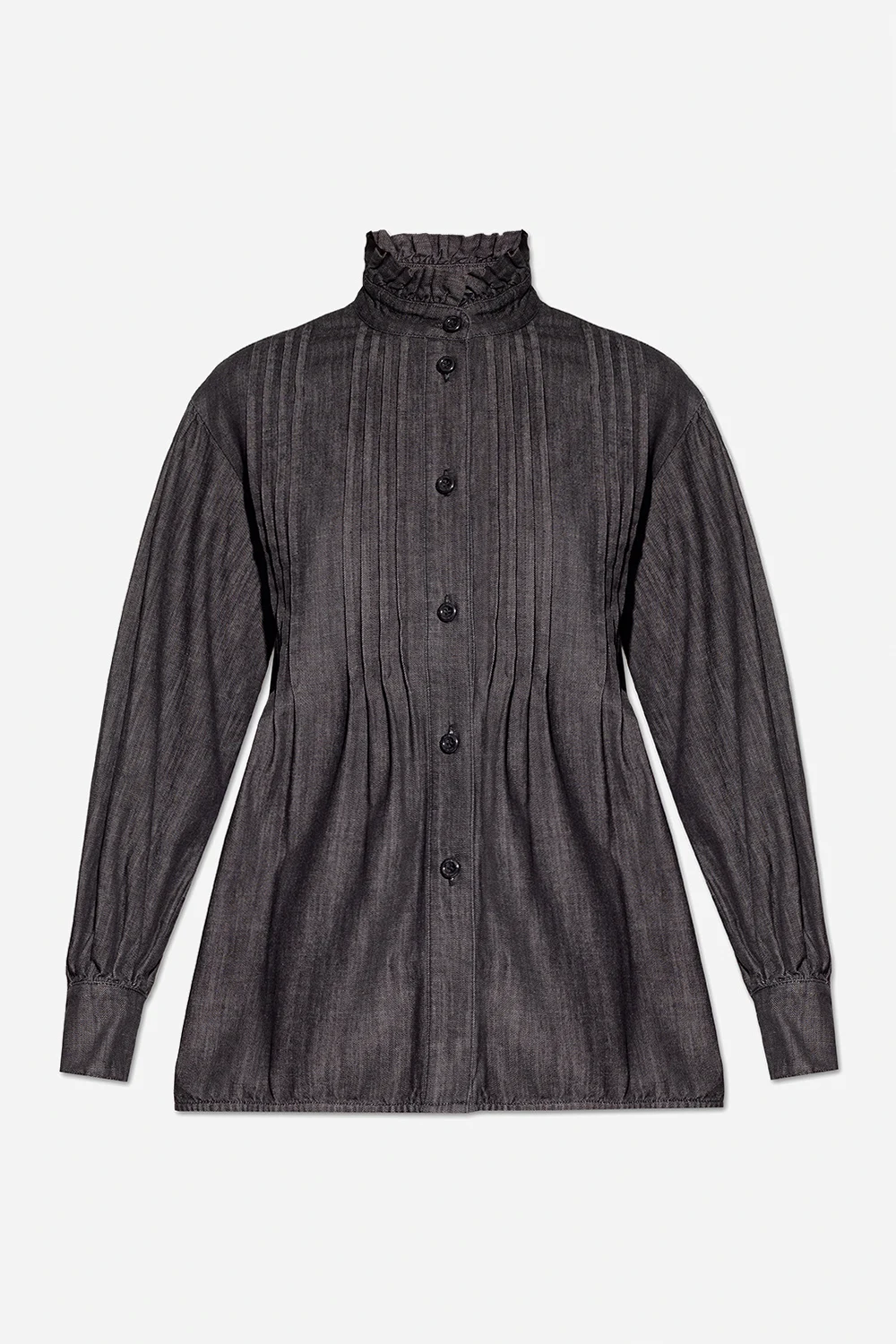 Denim shirt with standing collar