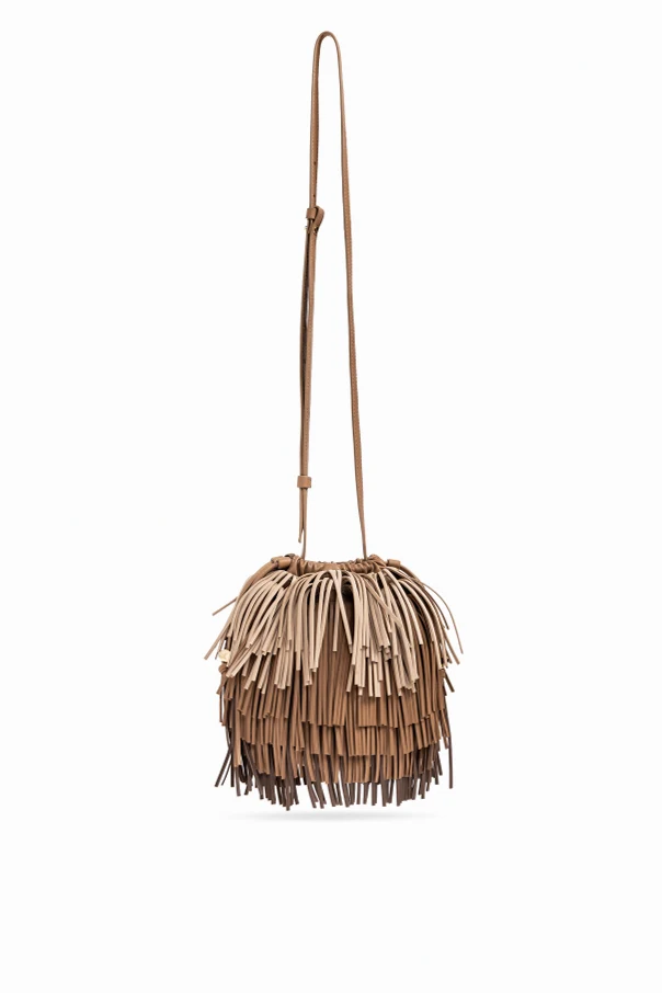 BROWN Fringe linen shoulder bag