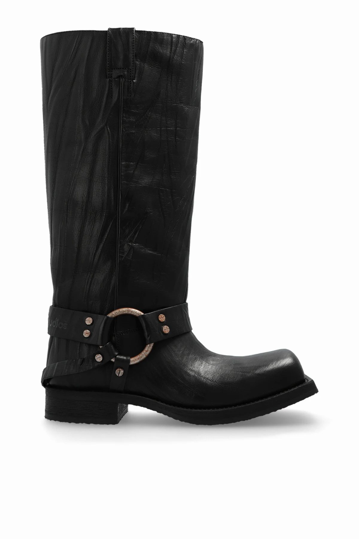 CZARNY Skórzane buty typu ‘biker’