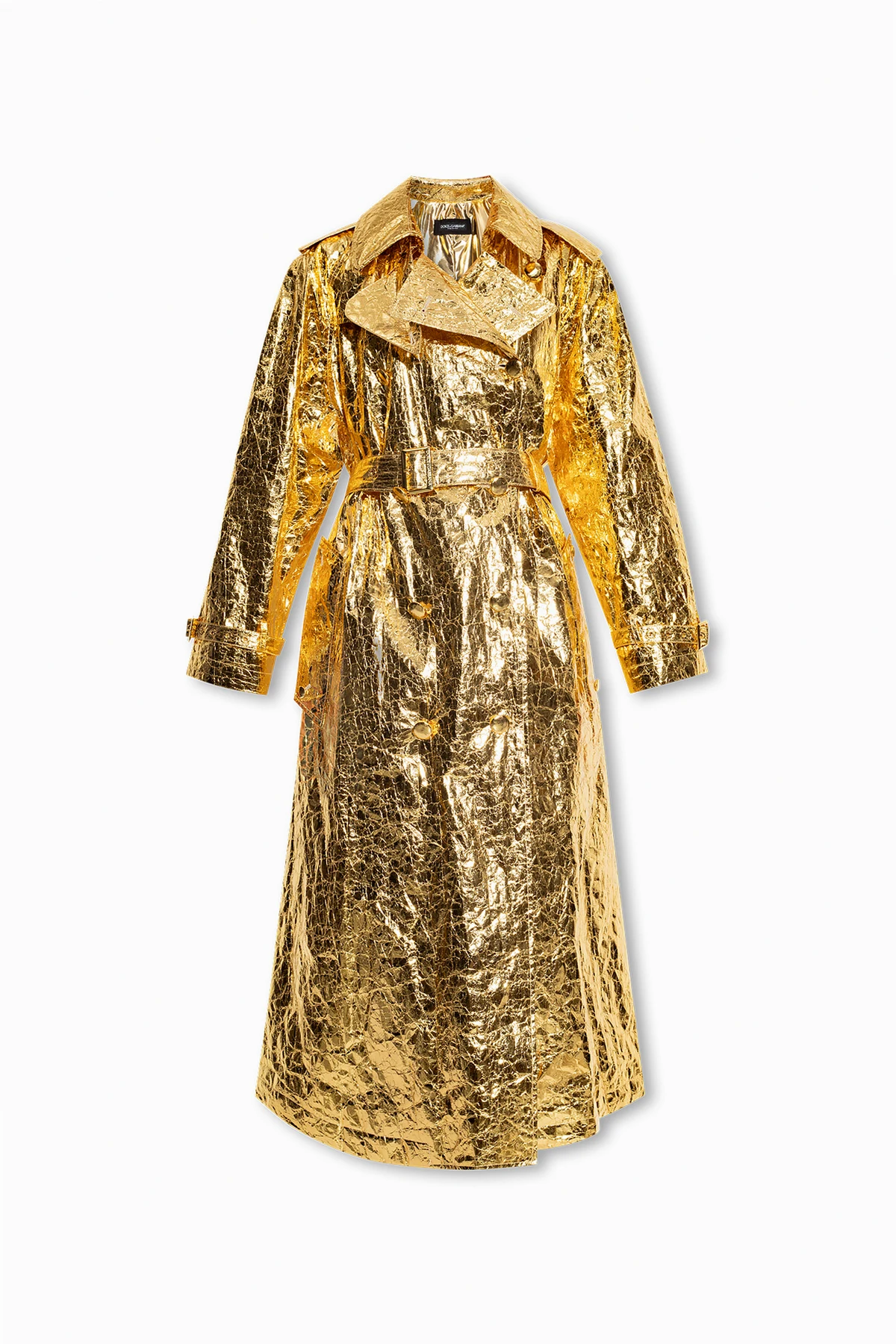 Foiled fabric trench coat