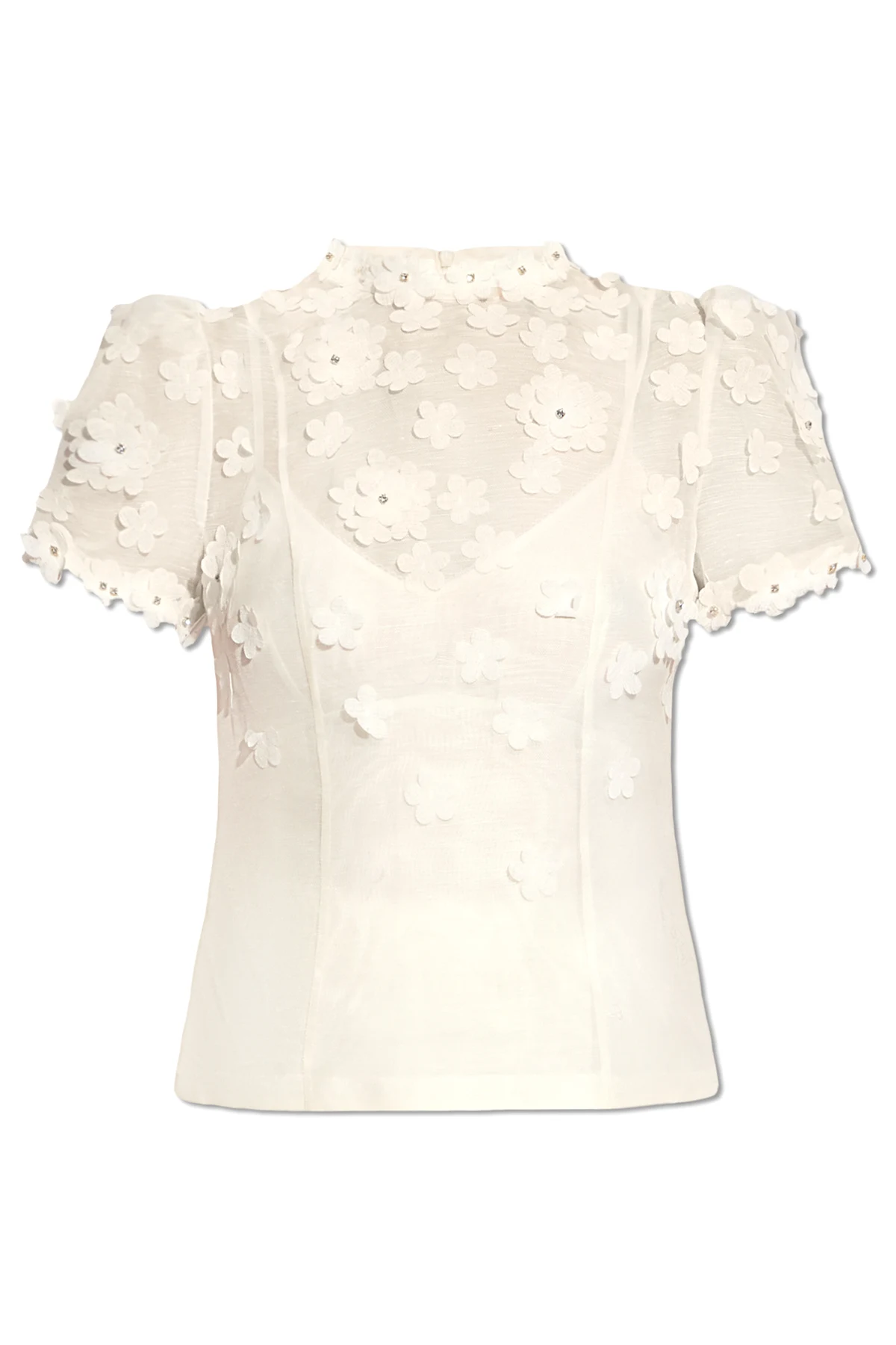 Top with motif of flowers
