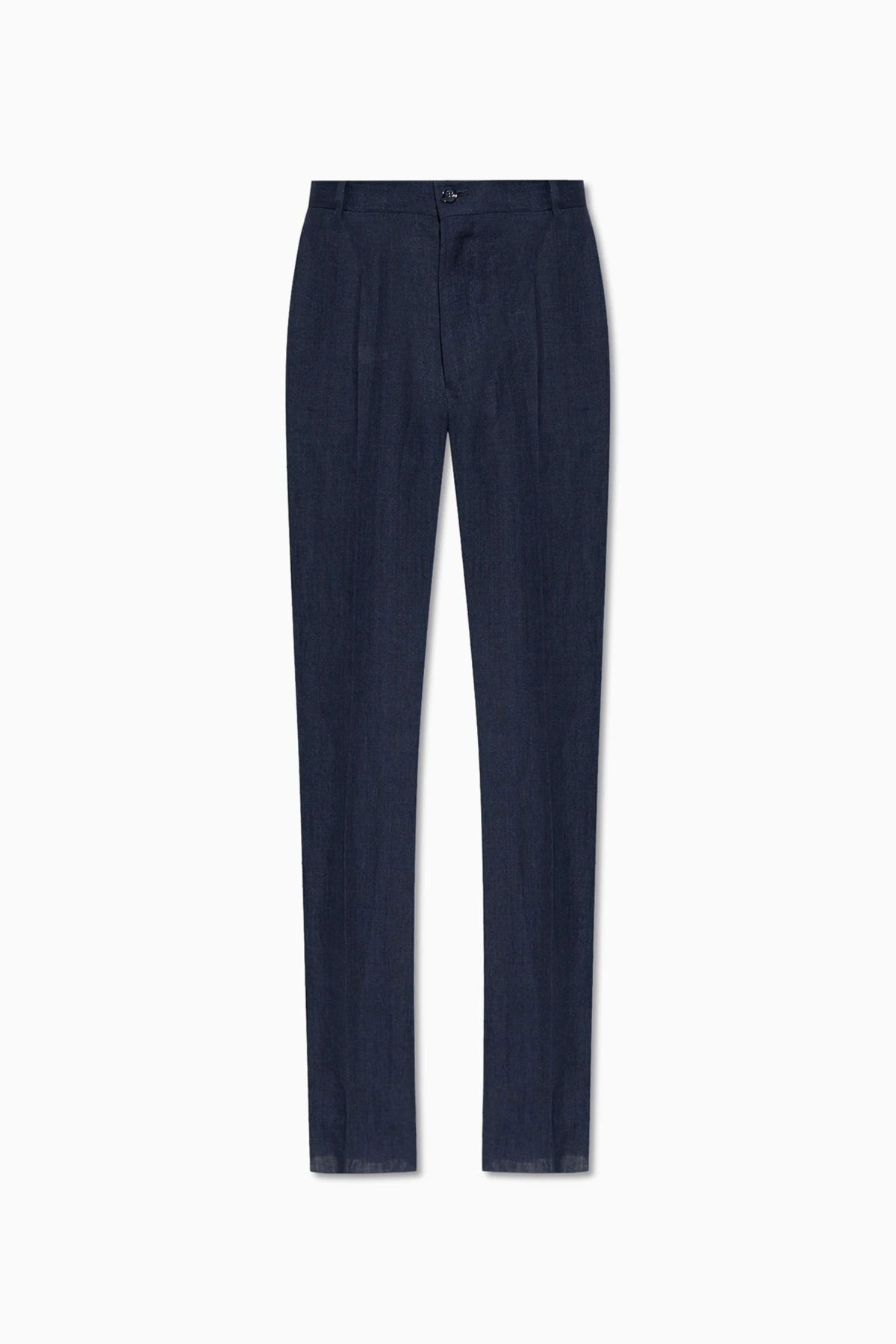 NAVY BLUE Pleat-front linen trousers