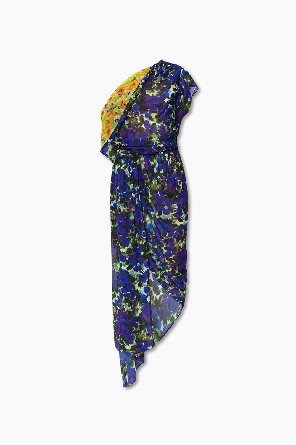 Asymmetric dress with floral motif