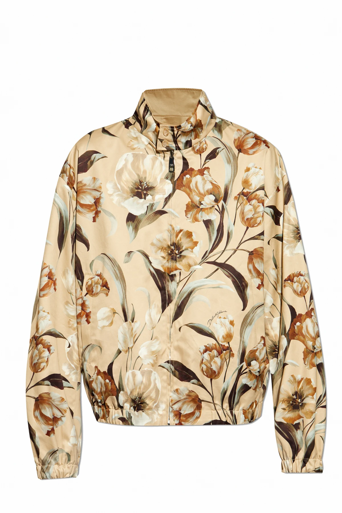 beige Reversible Jacket with Floral Motif