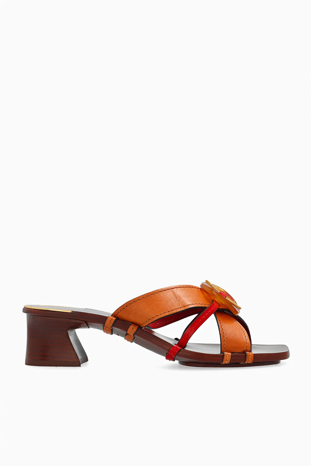 Heeled leather mules