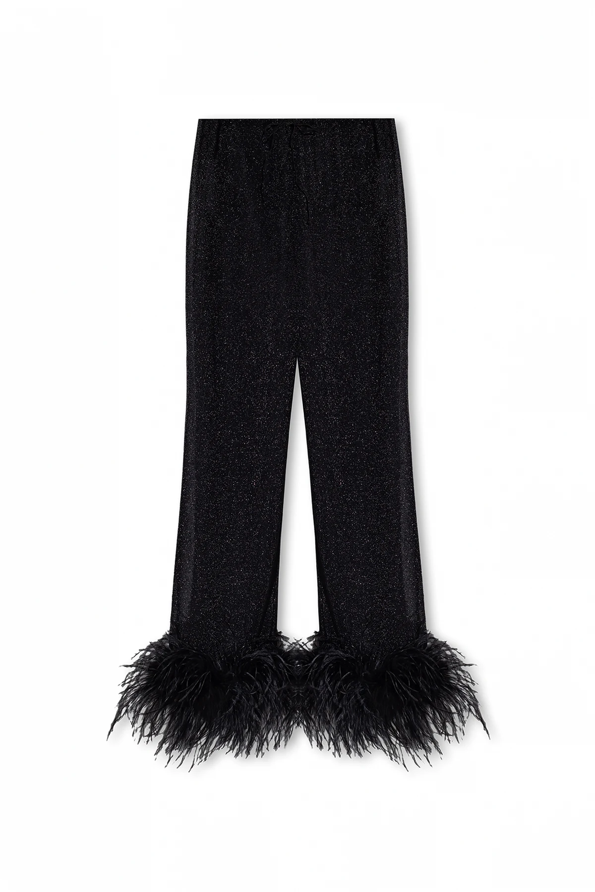 Trousers with feathers