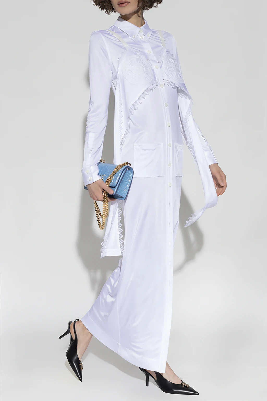 Dress with openwork inserts
