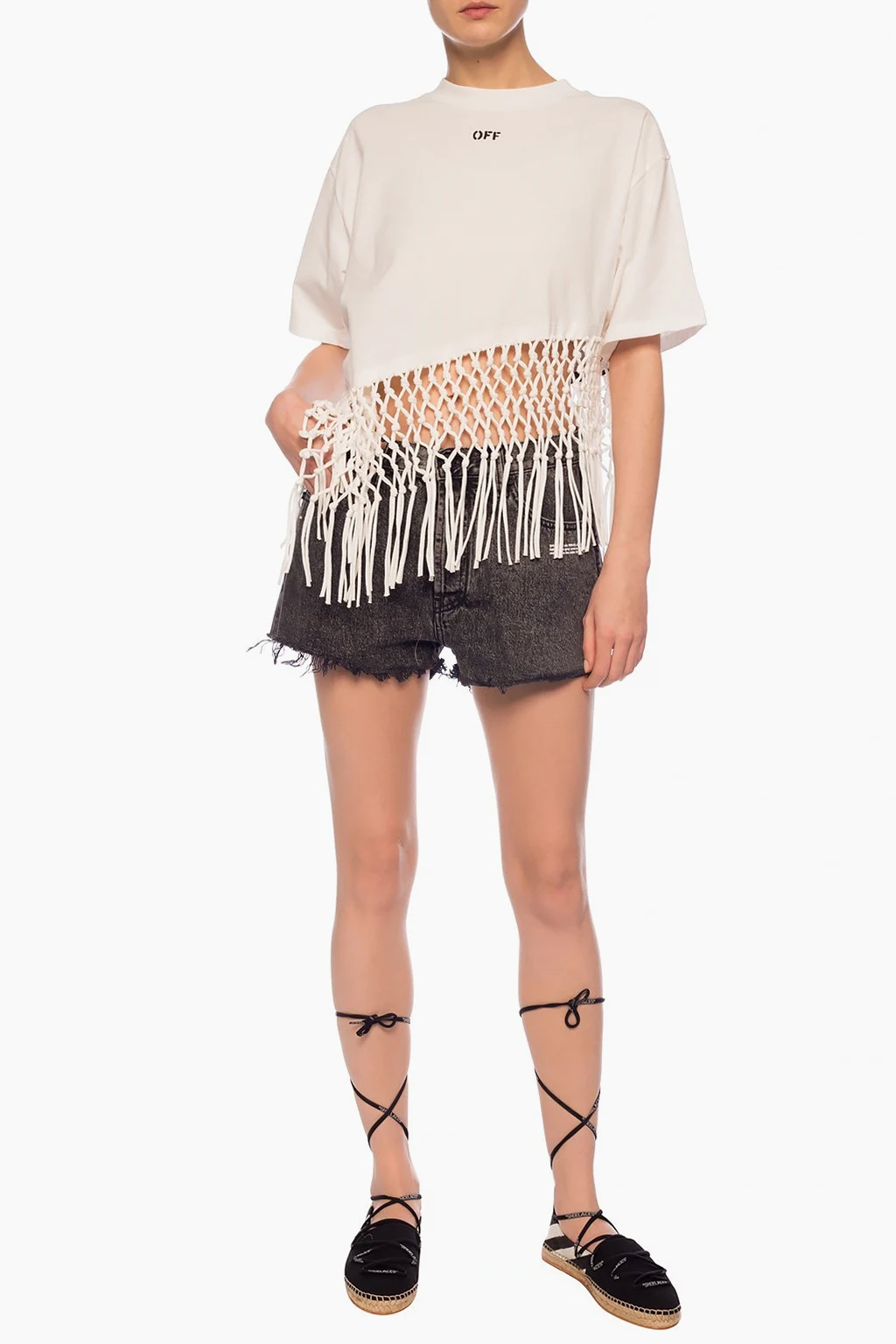 Asymmetrical T-shirt with fringes