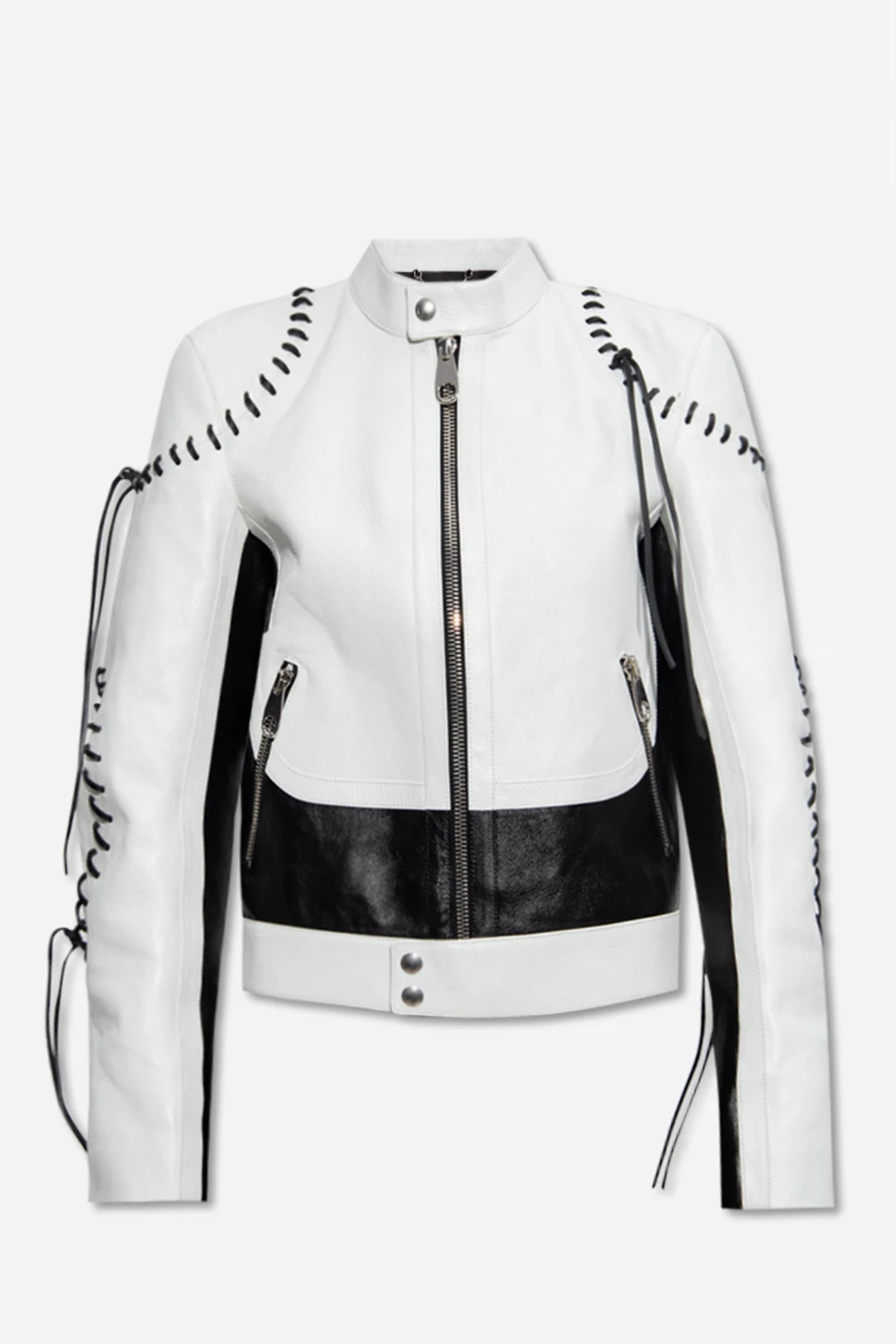 Leather jacket with detachable sleeves