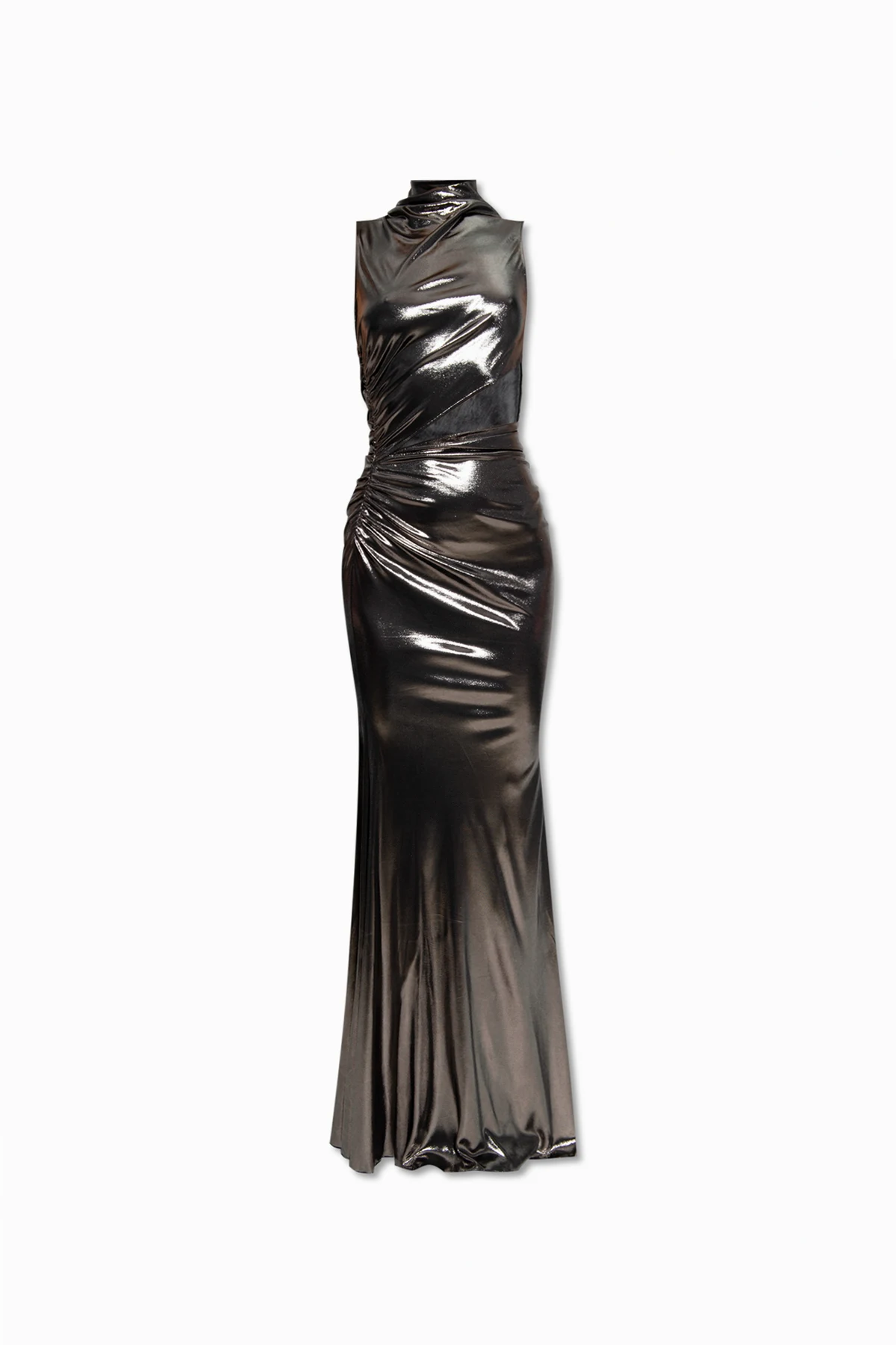 Sleeveless dress with metallic finish