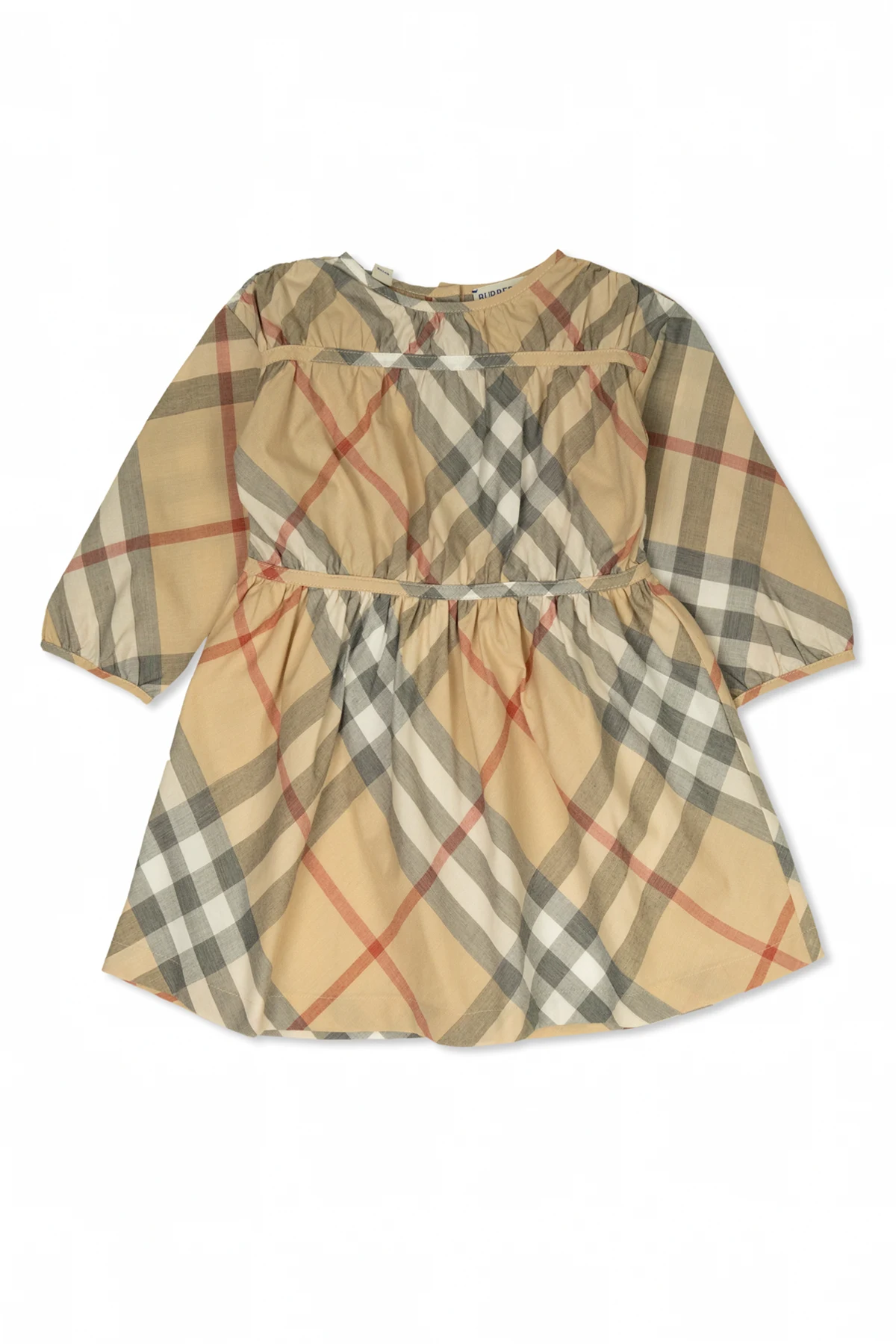 beige Cotton dress with check pattern