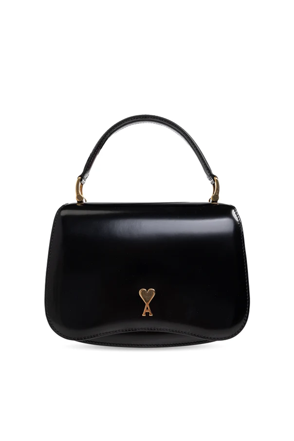 BLACK Leather hand bag with logo