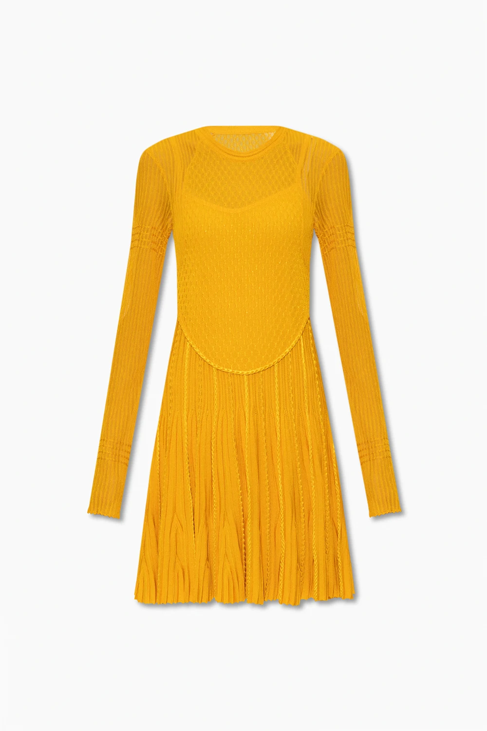 Dress with pleated sleeves