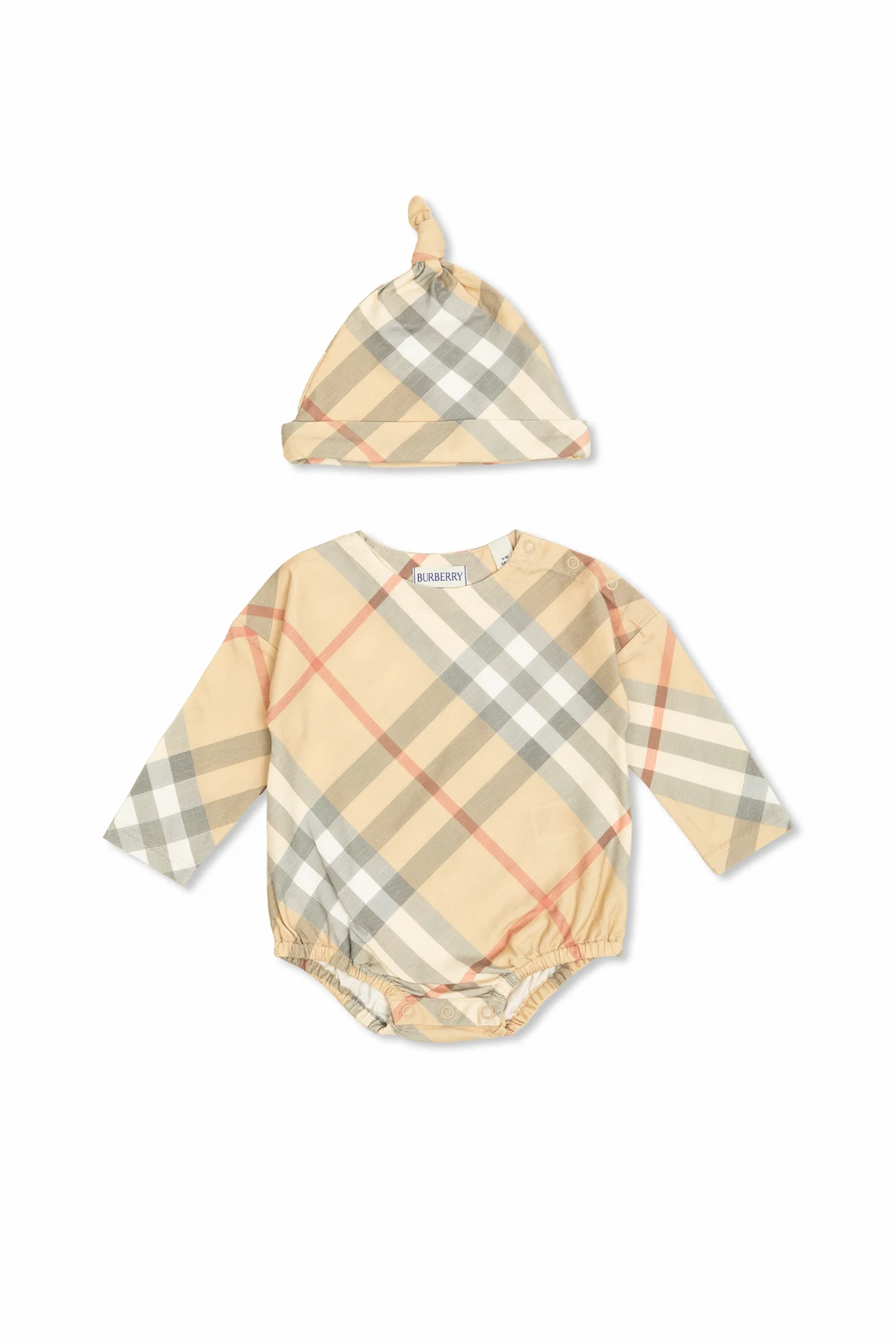 beige Baby Set: Sleepsuit and Hat