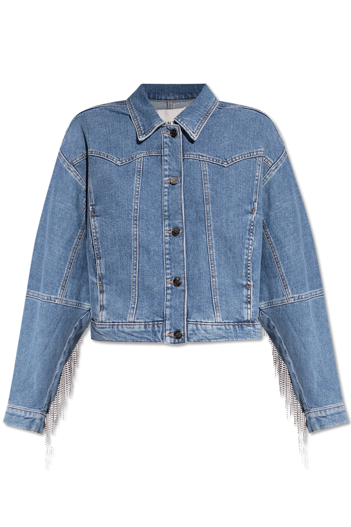 Denim jacket with crystal fringes
