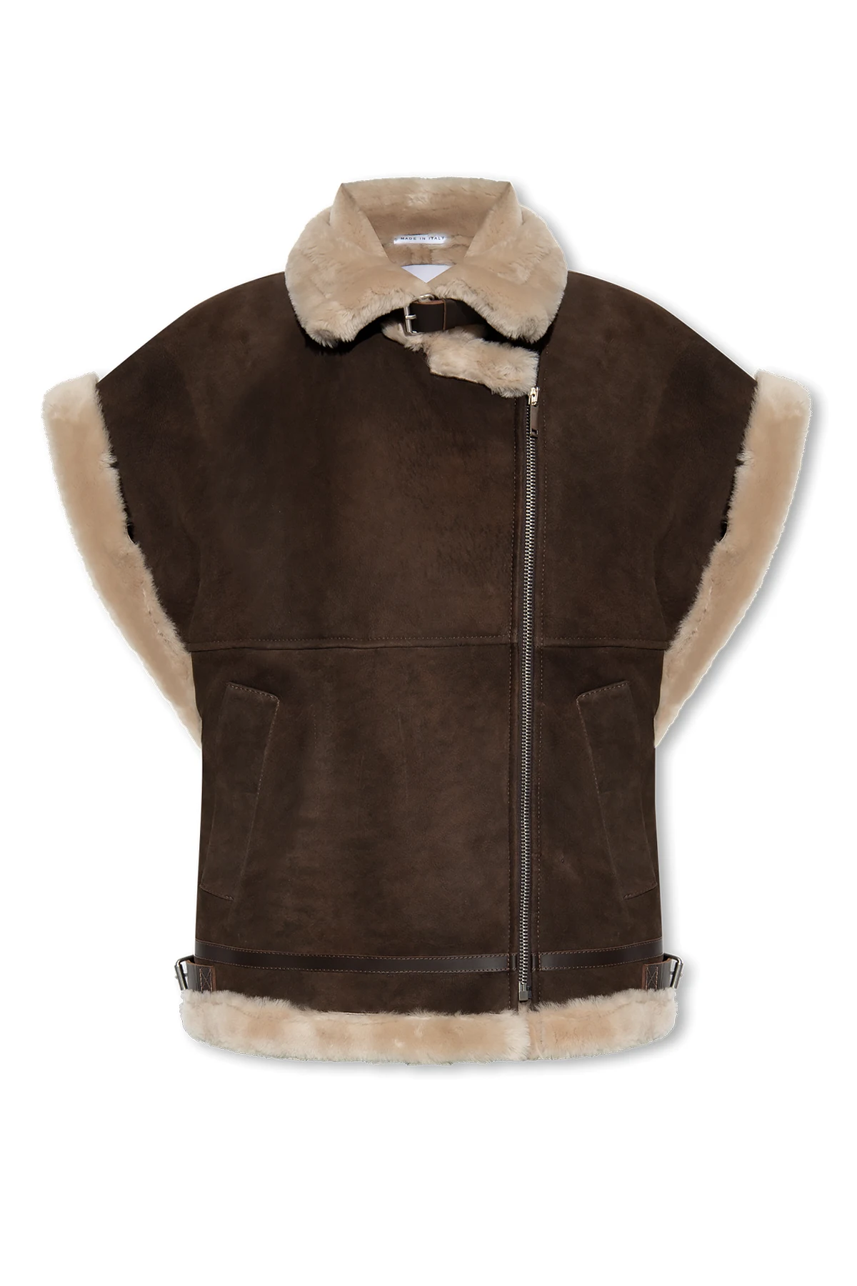 Shearling jacket with short sleeves