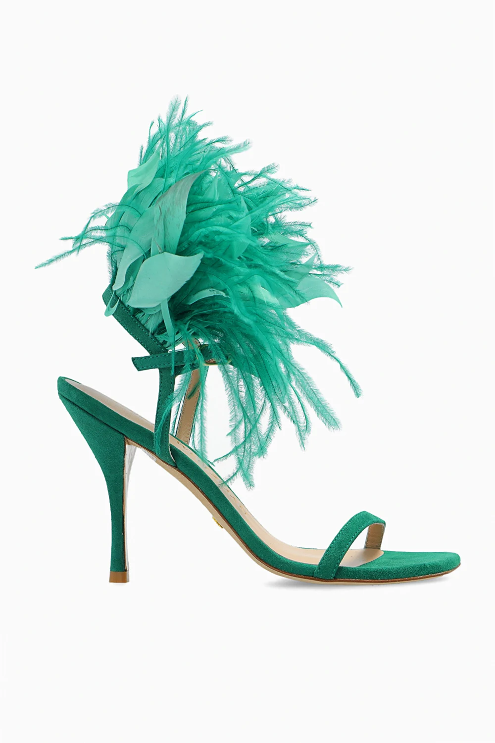 ‘Plume’ heeled sandals with feathers