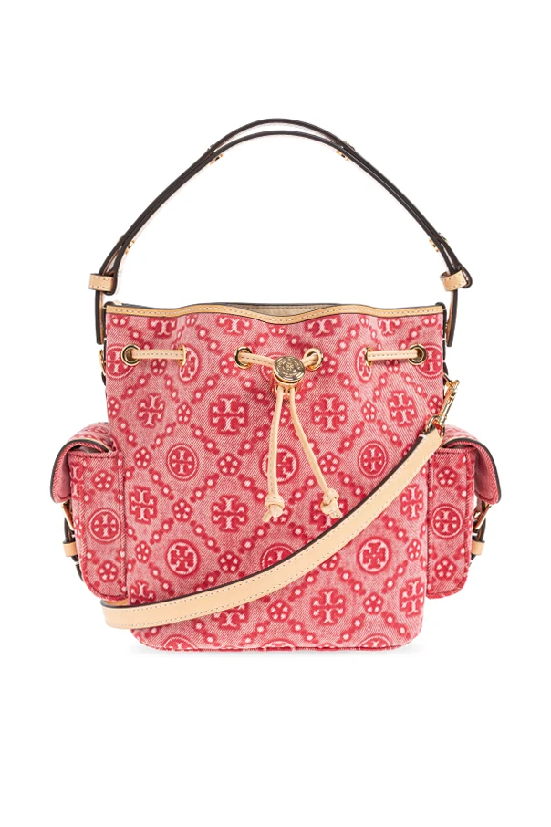 RED `T Monogram` shoulder bag, bucket style