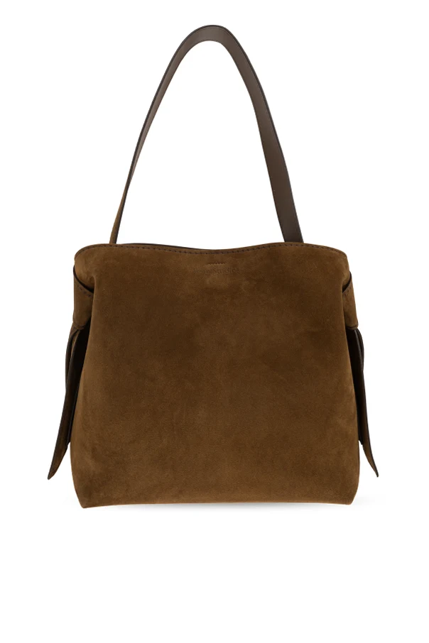 BRAUN Schultertasche aus Wildleder mit Logo