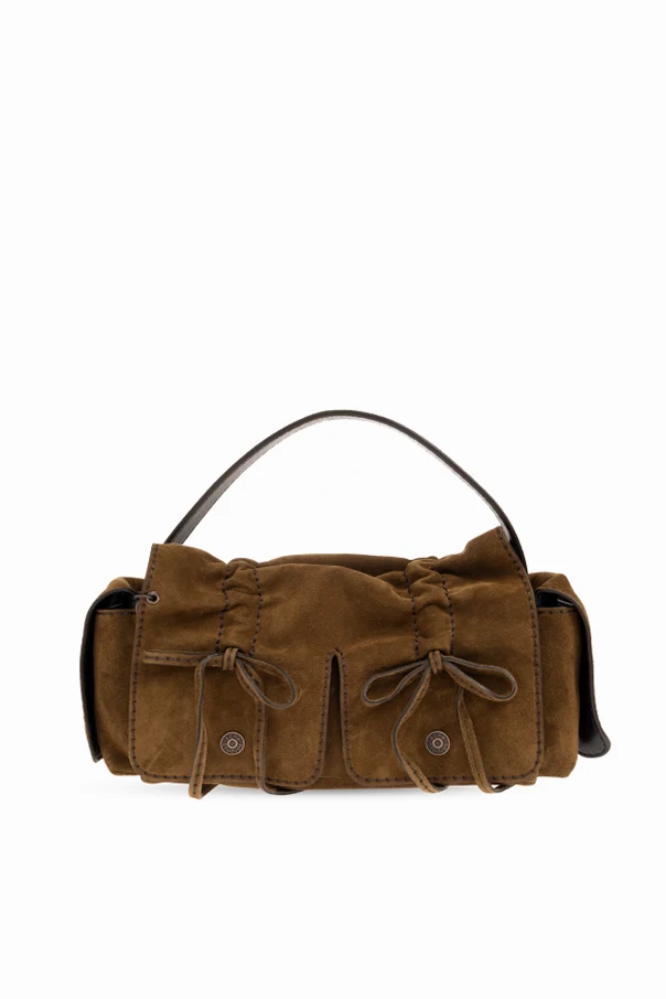 BRĄZOWY Zamszowa torba do ręki