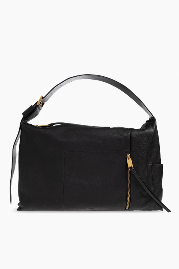 BLACK Leather shoulder bag ‘Alba’