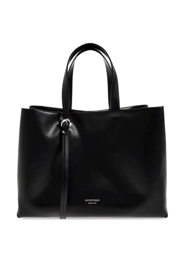 BLACK Leather shopper bag