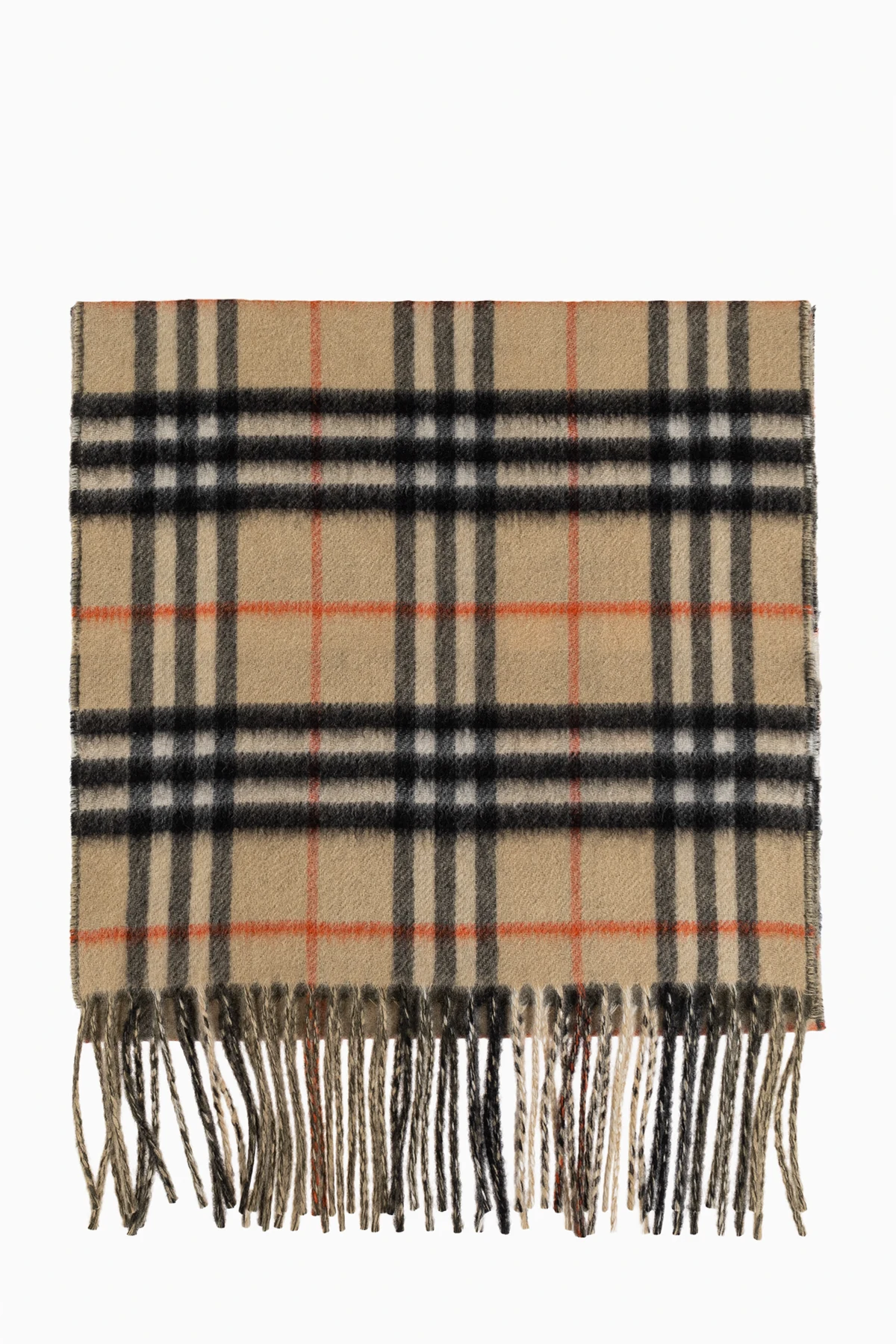 beige Cashmere scarf with plaid pattern