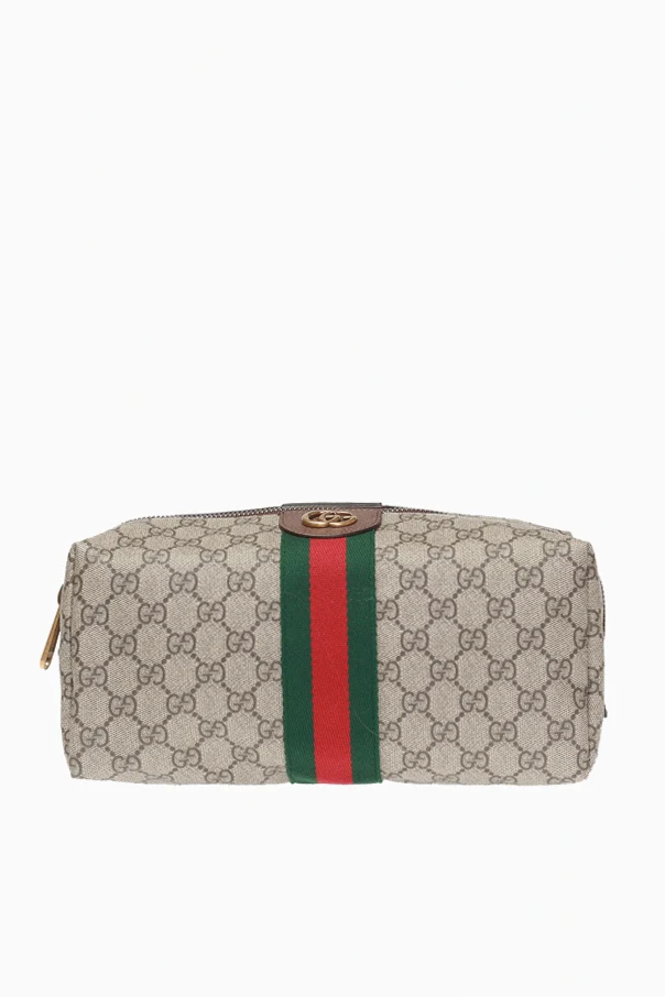 BEIGE ‘Ophidia’ wash bag with logo