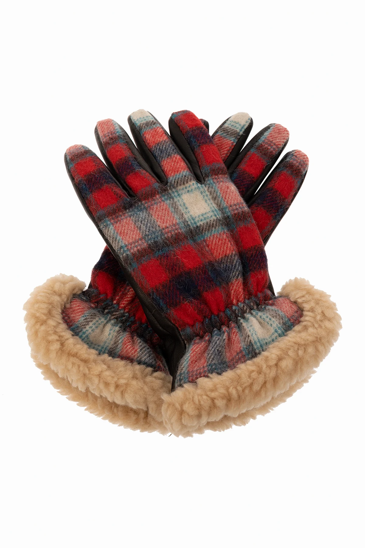 Rękawice ze wzorem w kratę