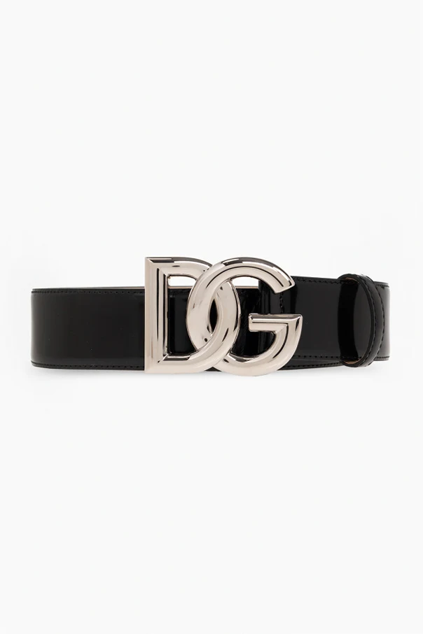 SCHWARZ Patent leather belt with logo