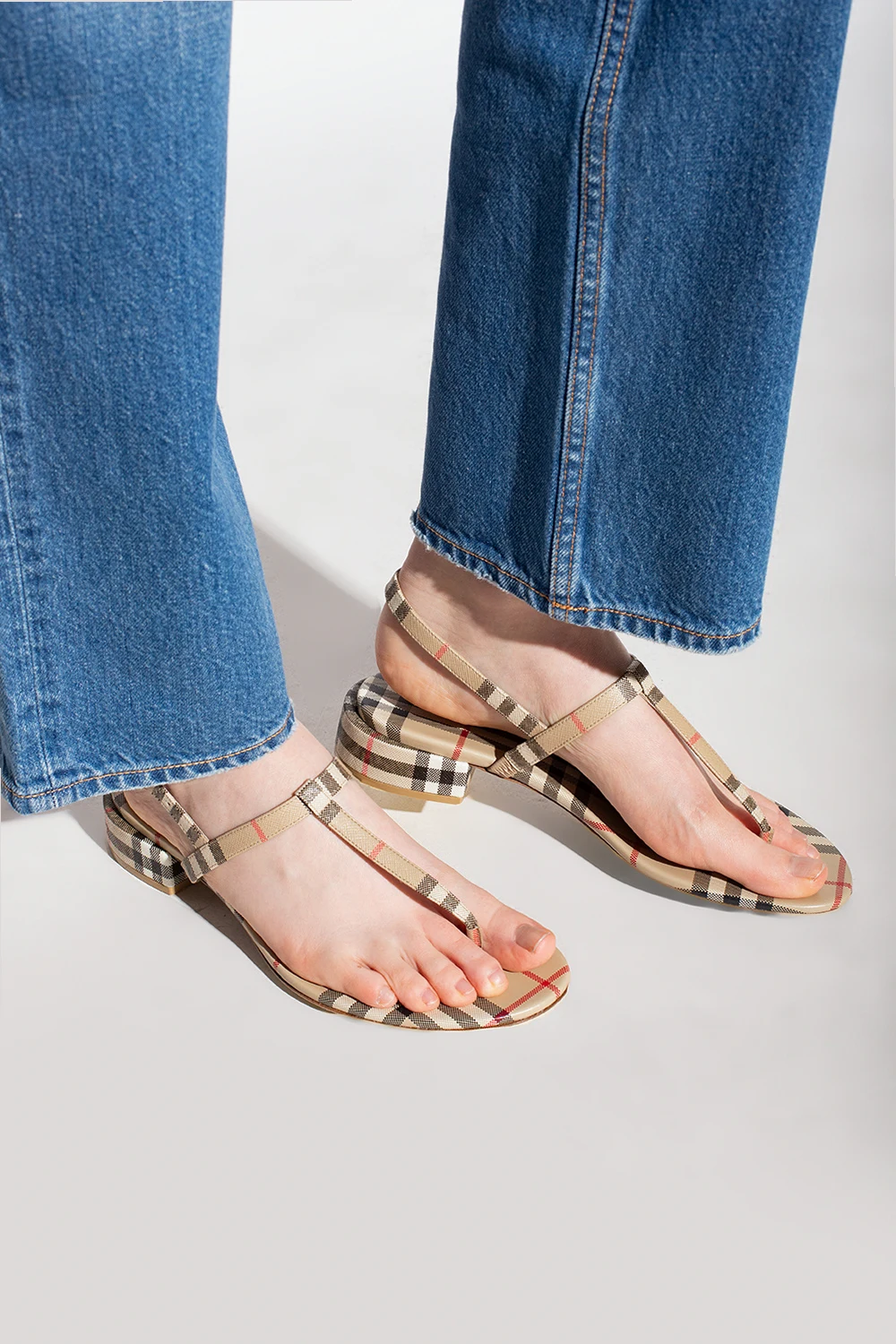 Sandals with a check pattern