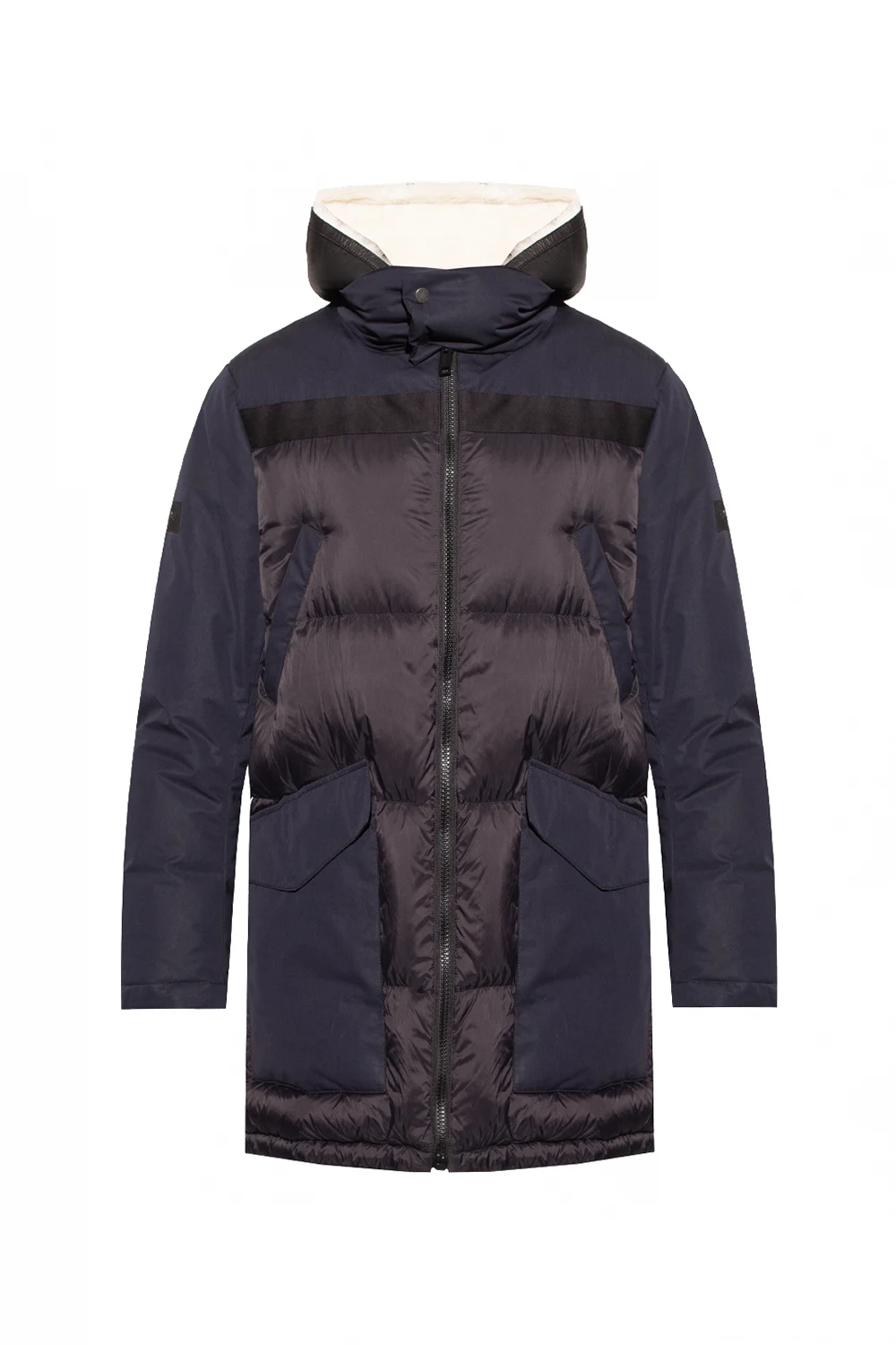 Down jacket with leather insert