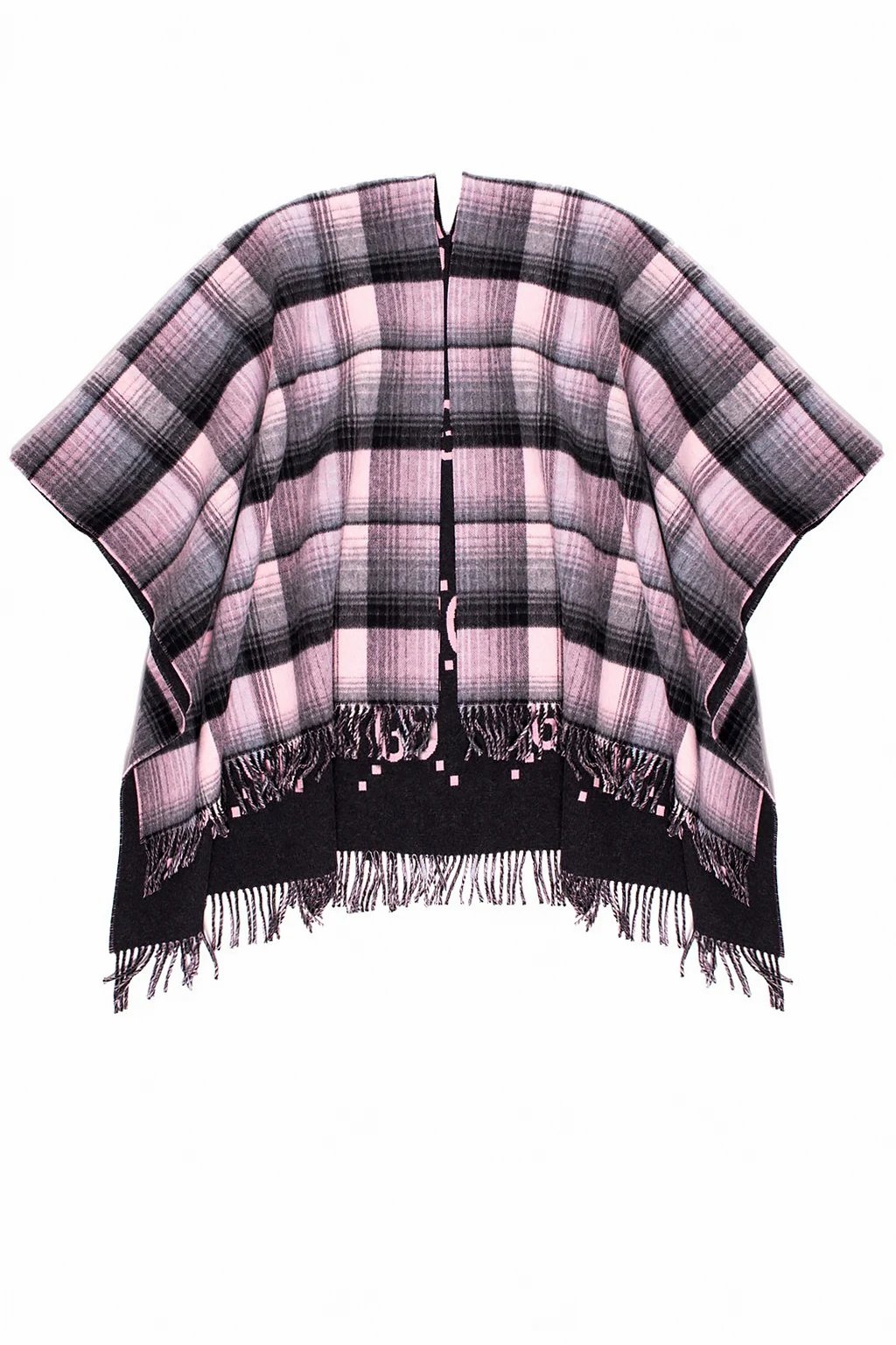 Checked wool poncho