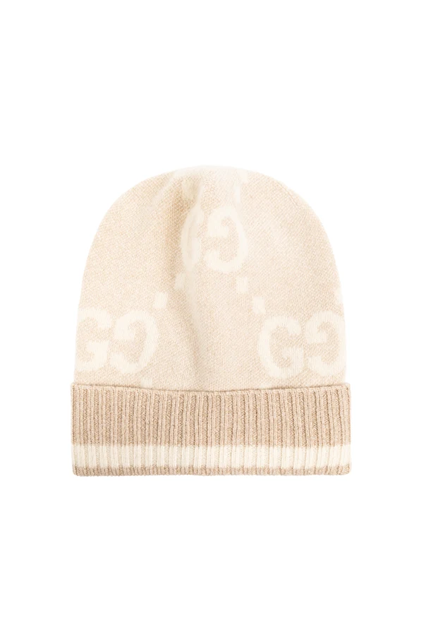 BEIGE Cashmere beanie with monogram