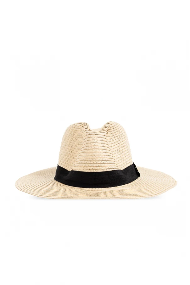 beige Fedora hat with logo