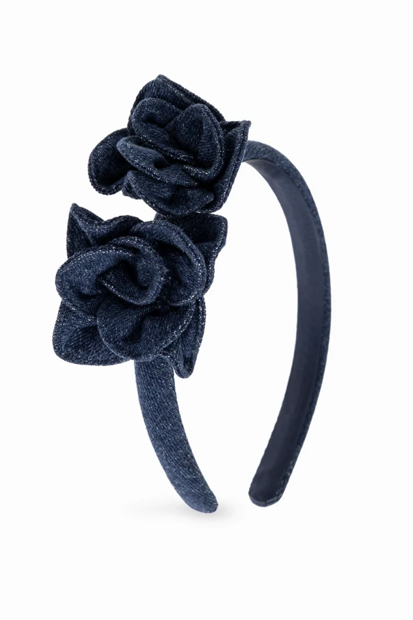 GRANATOWY Jeansowa opaska na głowę z aplikacjami