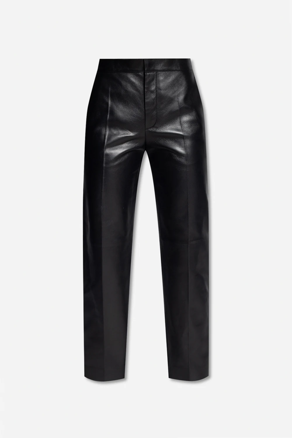 Leather pleat-front trousers