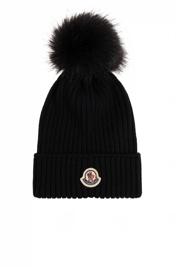 SCHWARZ Mütze mit Bommel und Logo