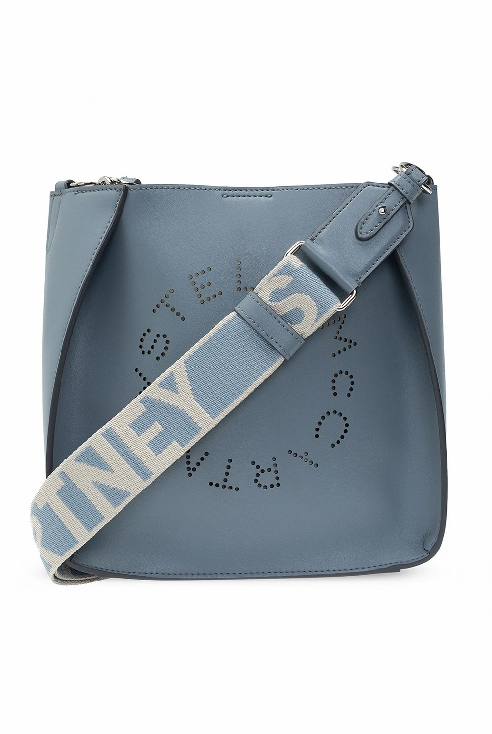 Shoulder bag with perforated logo