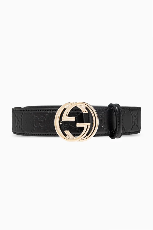 CZARNY Skórzany pasek z monogramem