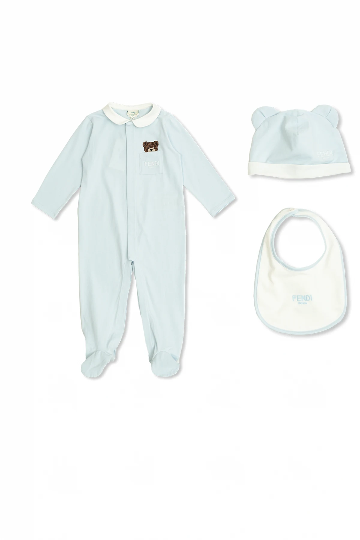 Set: Babystrampler, Mütze und Lätzchen