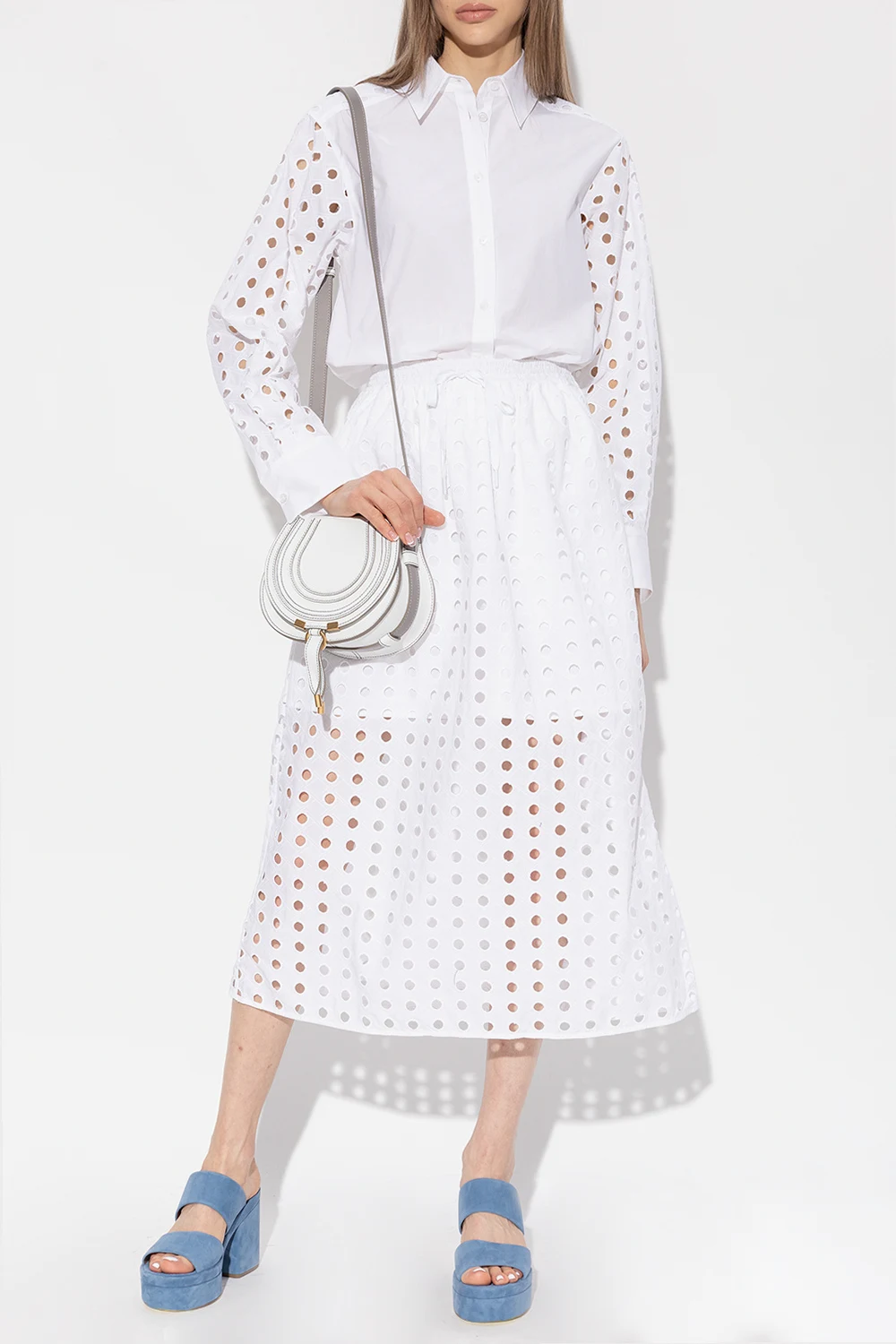 Shirt with openwork sleeves