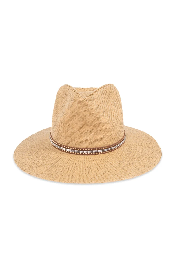 beige Hat with shimmering appliqués