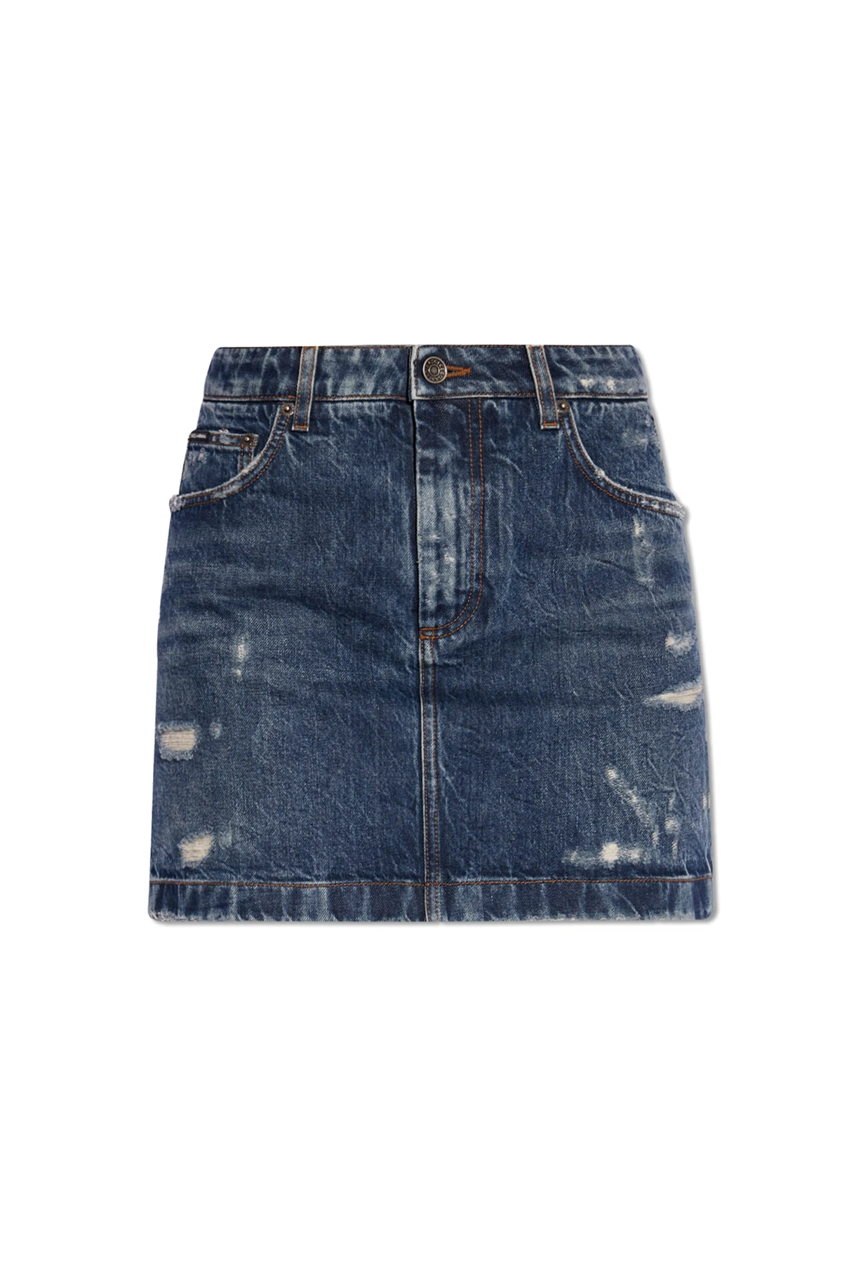 Distressed denim skirt