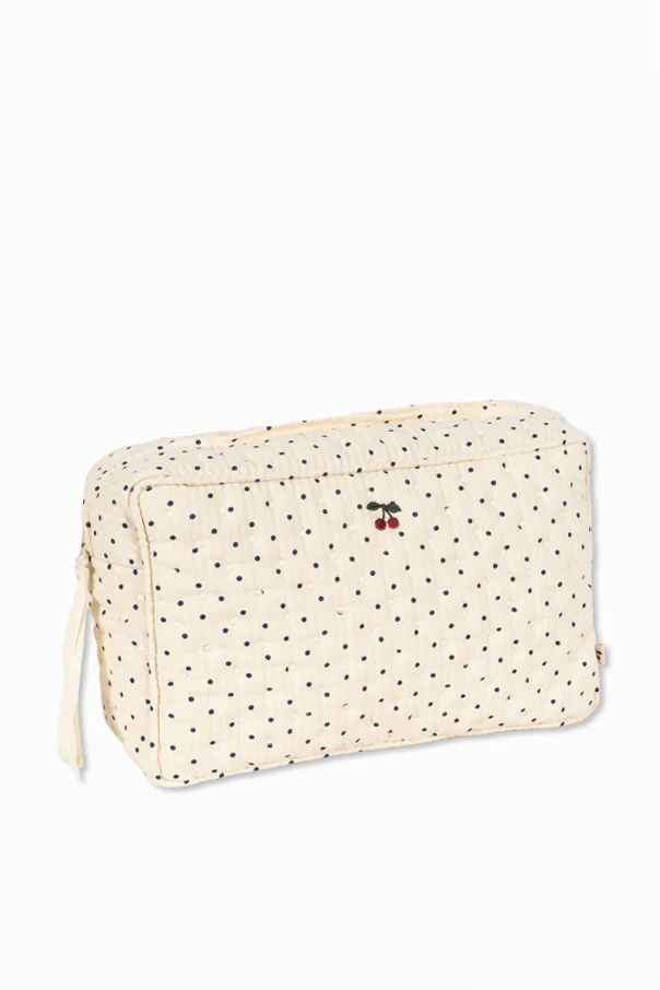 cream Cotton cosmetic bag with polka dot pattern