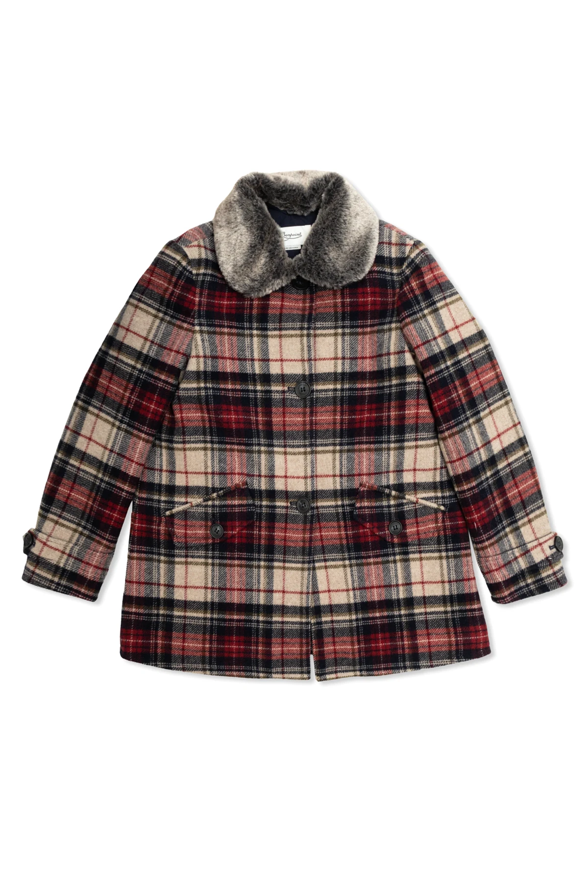 Wool coat with plaid pattern