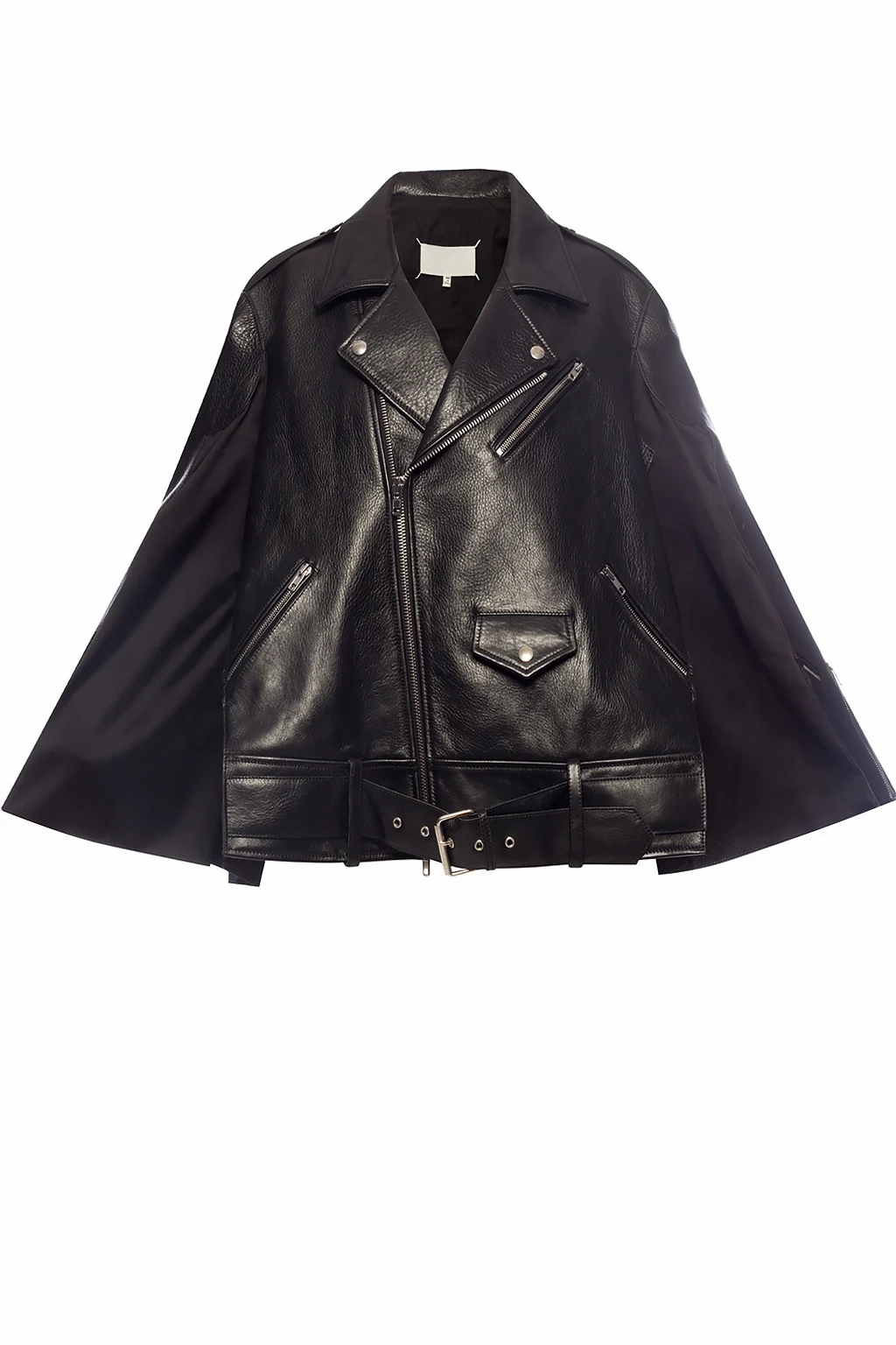 Leather jacket with decorative sleeves