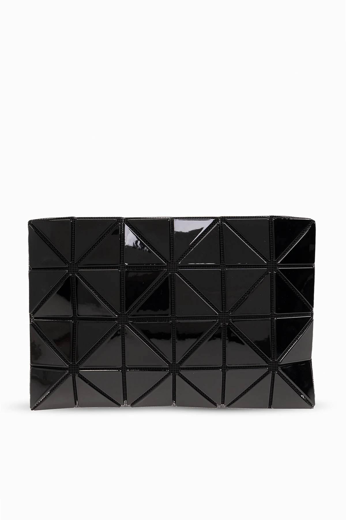 Branded clutch with geometrical pattern